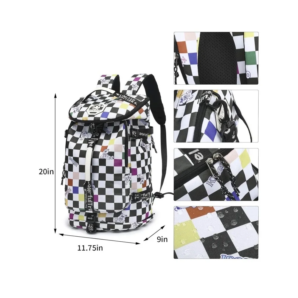 Kalesi Convertible Backpack Duffel Large Multicolor Checkered‎ Teddy Bear 20in